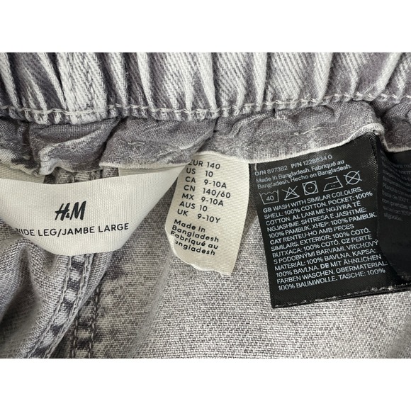 H&M Wide Leg Jeans Girls Size 10 Gray Elastic Waist Casual Denim Baggy Pants - Picture 4 of 6